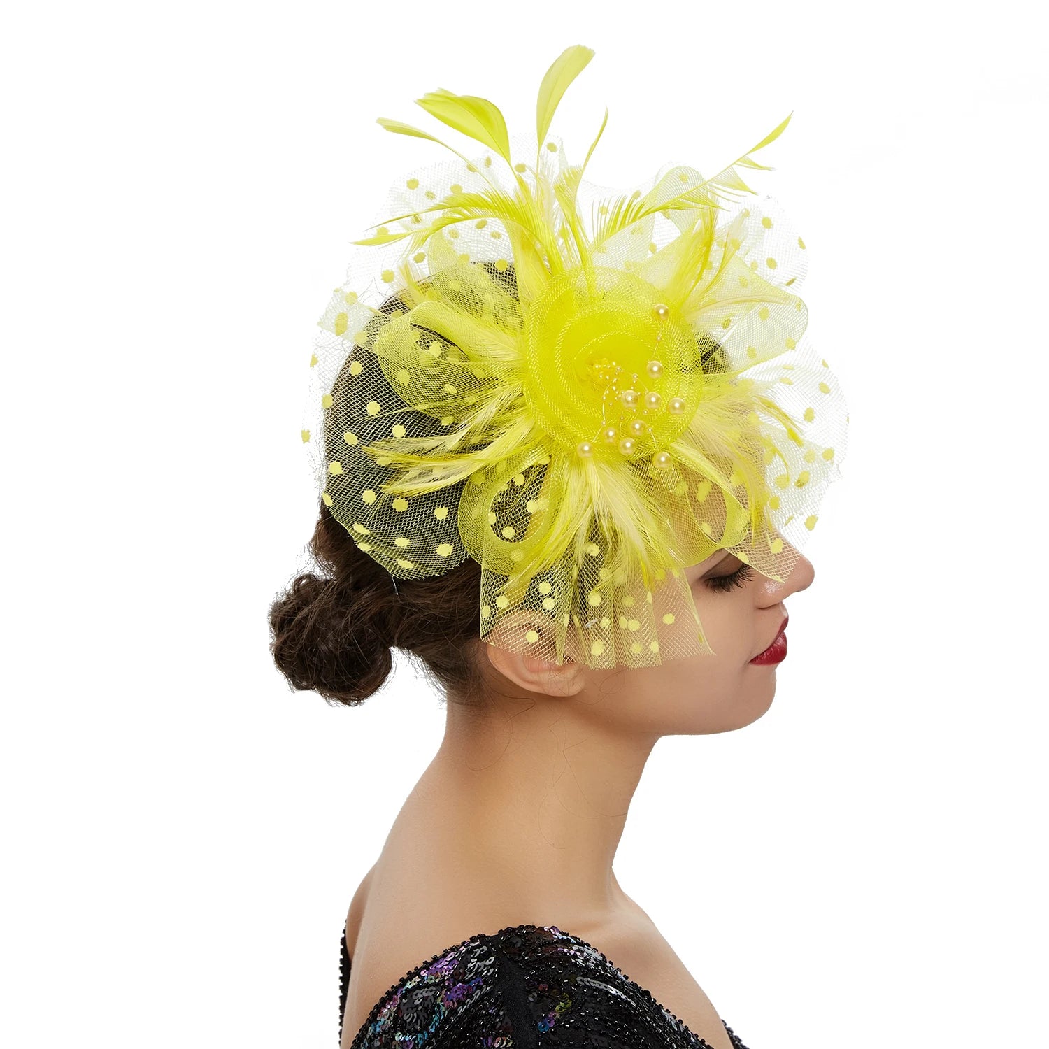 Feather Flower Fascinator Hat | Floral Mesh Headband | 36 Colors