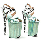 23cm Platform Sandals - Zebra Stripe Open Toe Dance Heels