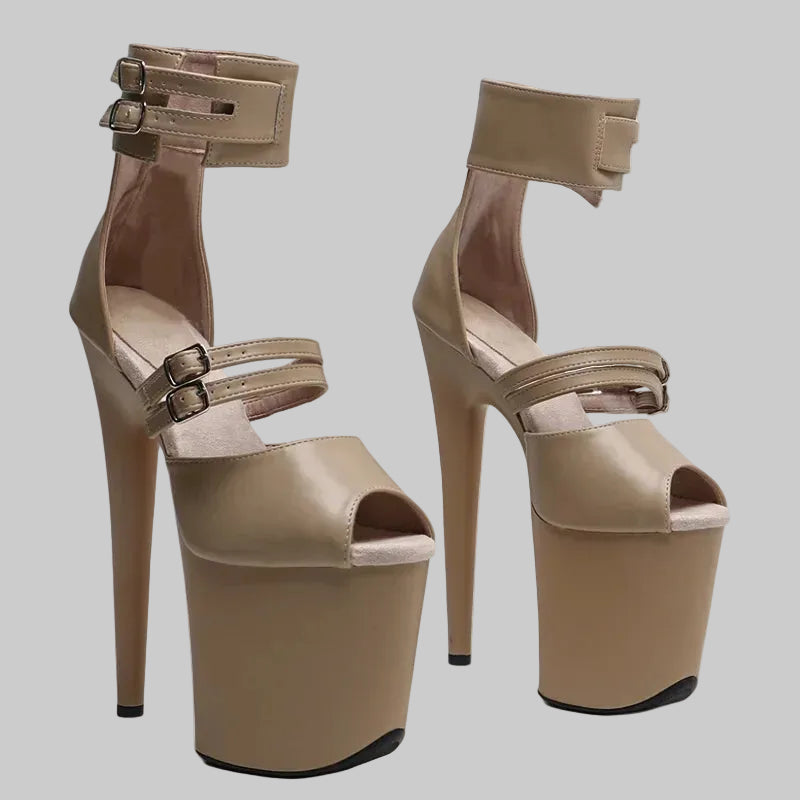 20CM Matte PU Platform Sandals - Open Toe 8 Inch High Heel Pole Dance Shoes