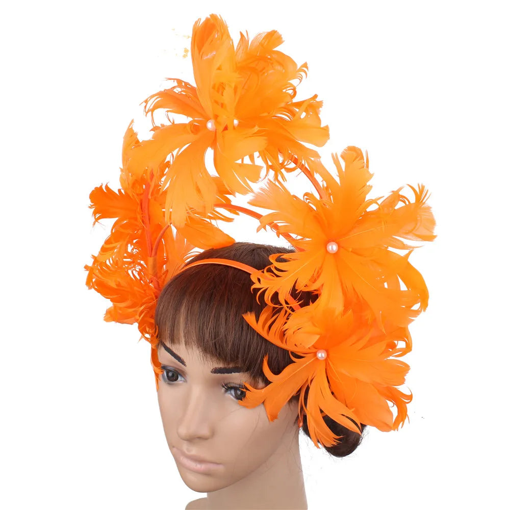 Feather Flower Headdress | Stage & Bridal Headpiece | 16 Colors