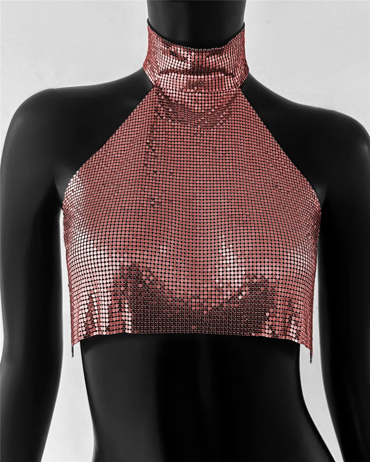 Metal Sequin Halter Crop Top
