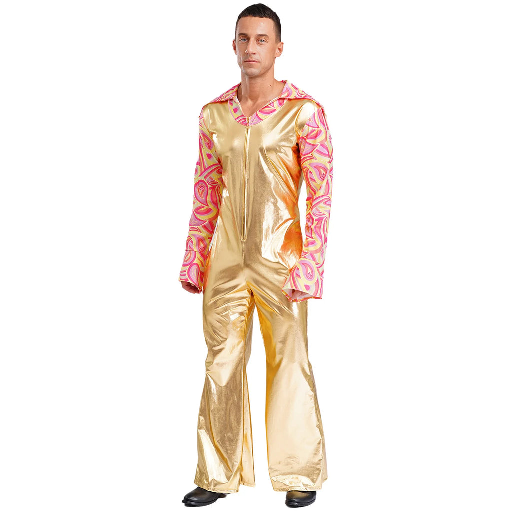 Men’s Disco Jumpsuit | Metallic Bell Bottoms