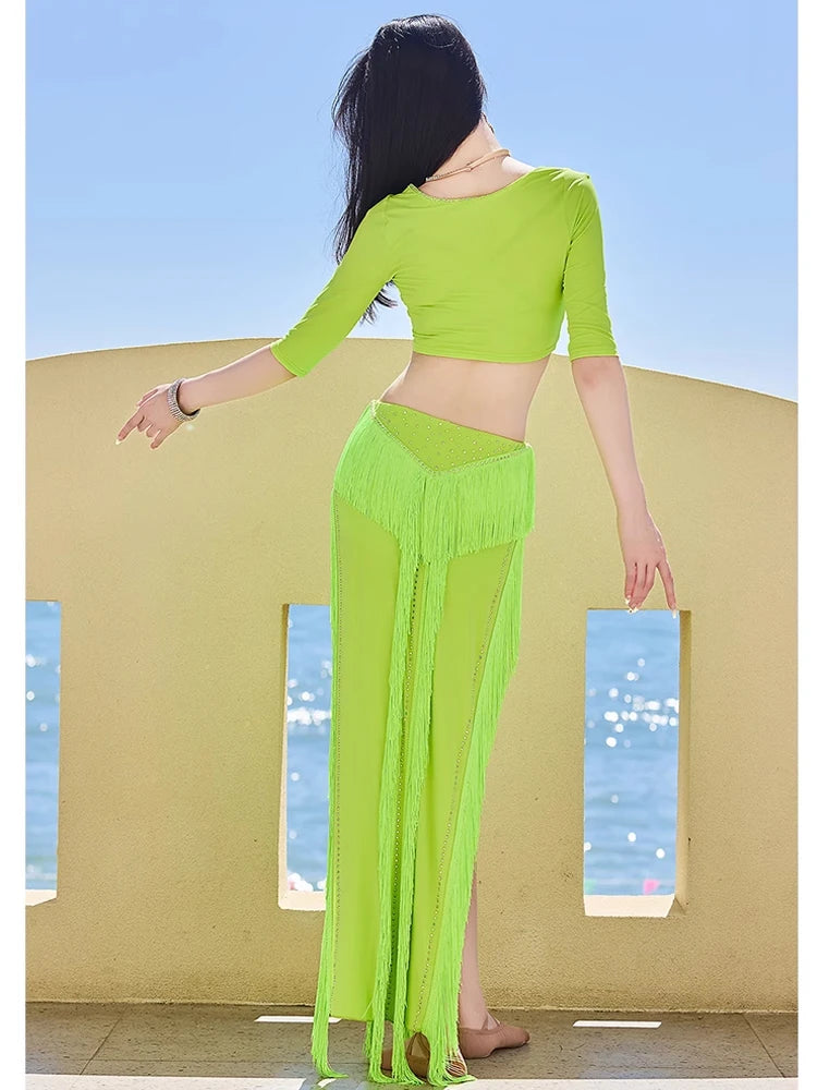 Belly Dance Costume Set | 3-Piece | Fringe & Milk Silk