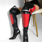 Red Patchwork Boots | Thigh-High | 10 cm Heel