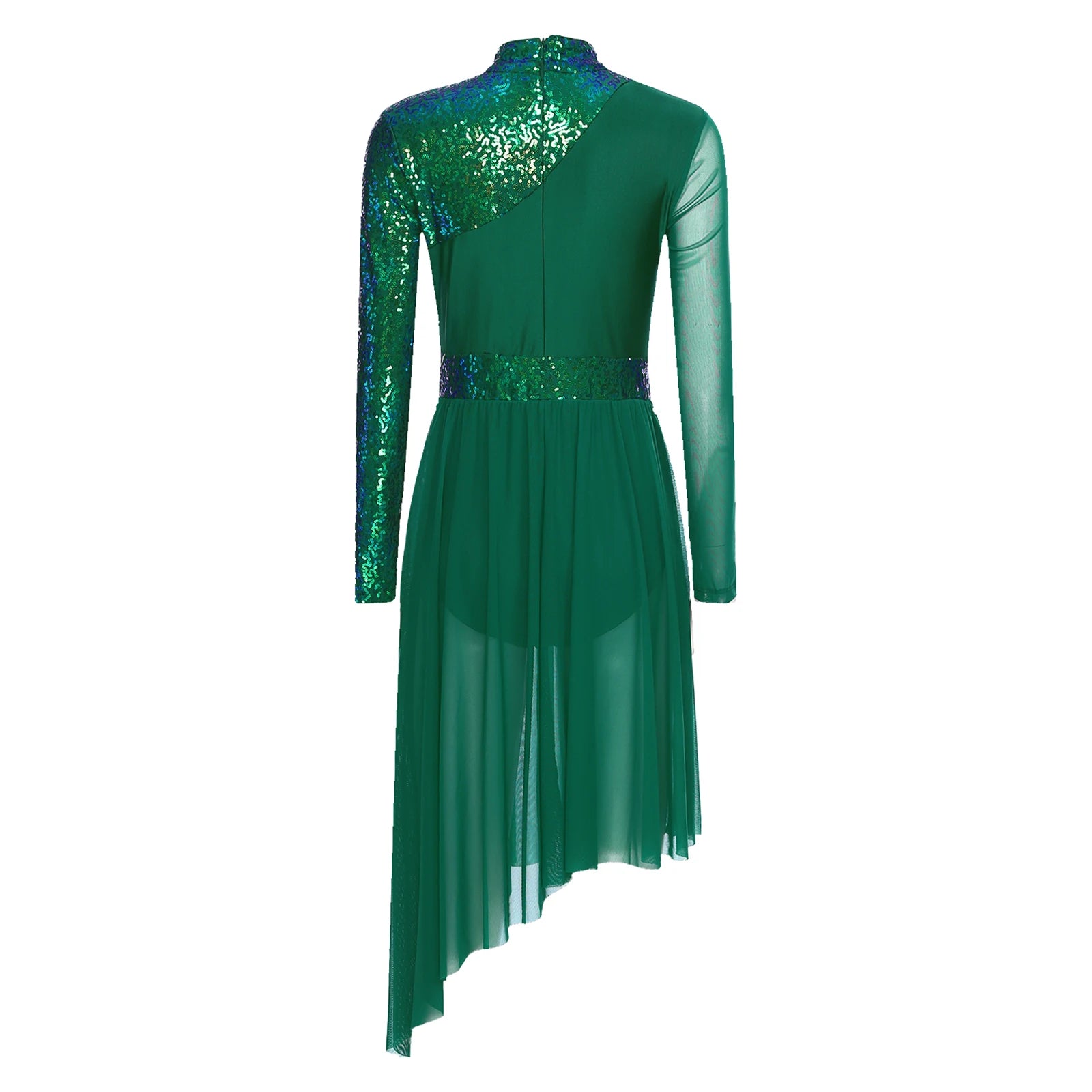 Women's Sequin Lyrical Dance Dress | Long Sleeve | Mesh Skirt