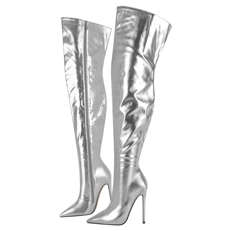 Metallic Over-the-Knee Stiletto Boots | Drag & Stage