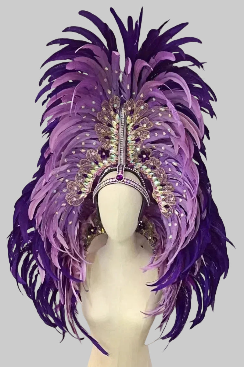 Samba Feather Headdress & Wings - Carnival Costume Set with Rhinestones