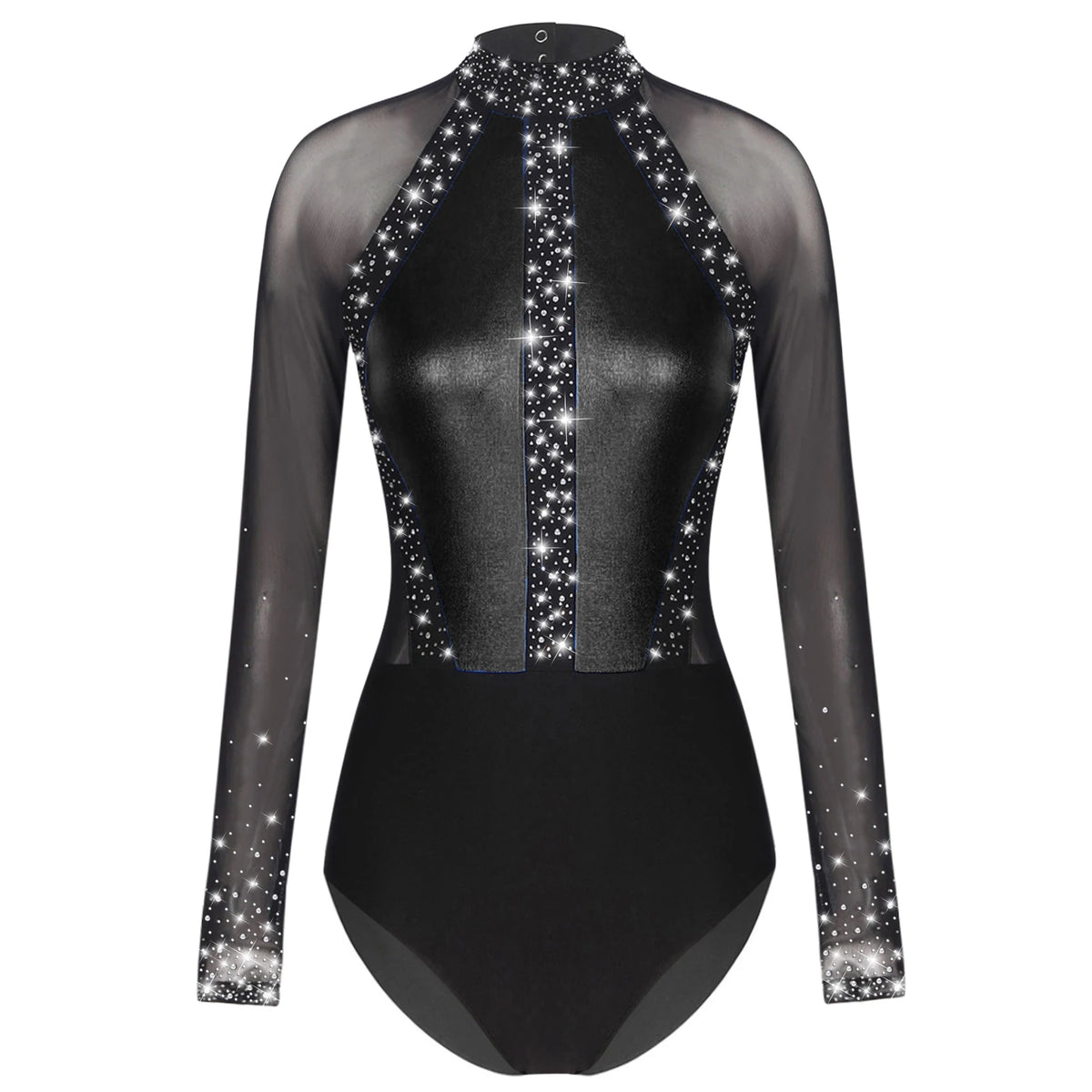 Prism Rhinestone Mesh-Sleeve Performance Leotard