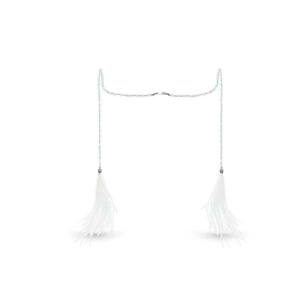 Ethnic White Feather Face Chain Tassel