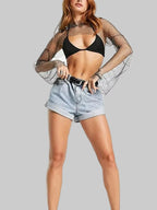Diamond Fishnet Mesh Top - Sheer Long Sleeve Cover Up
