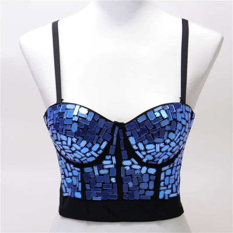 Rhinestone Beaded Bustier Bra Top | Stage & Party