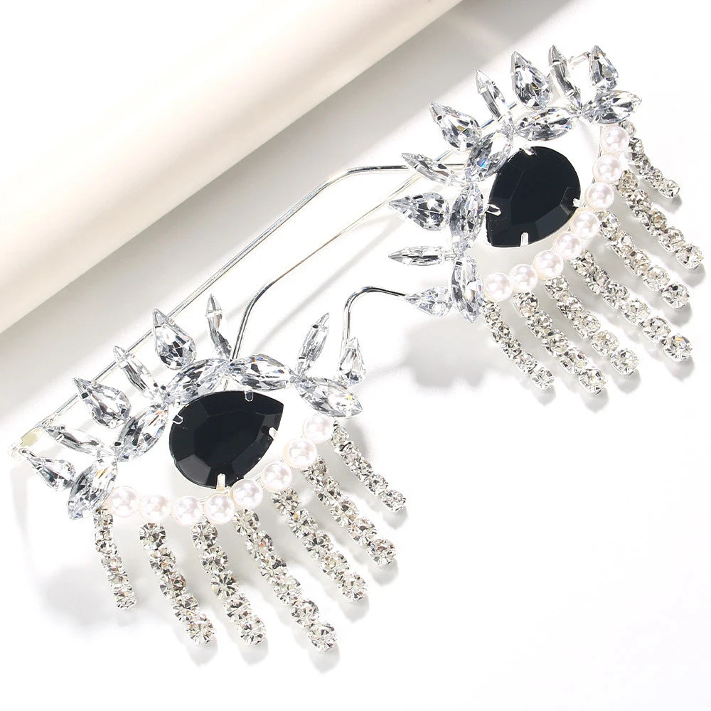 Evil Eye Crystal Exaggerated Eyeglass & Tassel Face Jewelry