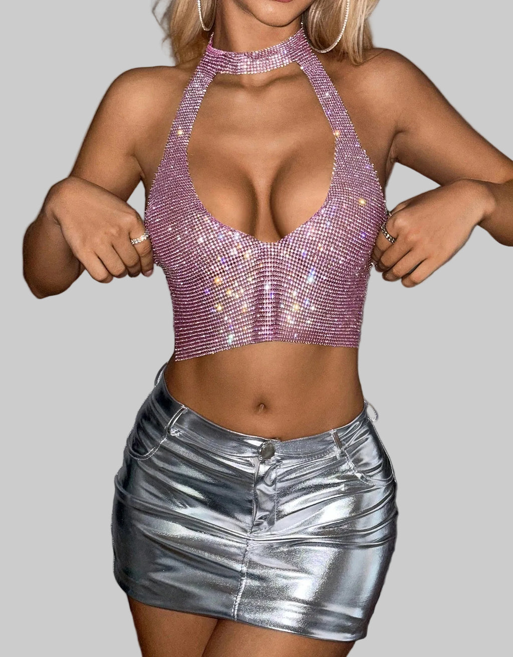 Halter Neck Diamond Crop Top - Backless Festival Tank