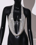 Rhinestone Chain Halter Crop Top - Metal Chain Strap Festival Top