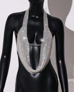 Rhinestone Chain Halter Crop Top - Metal Chain Strap Festival Top