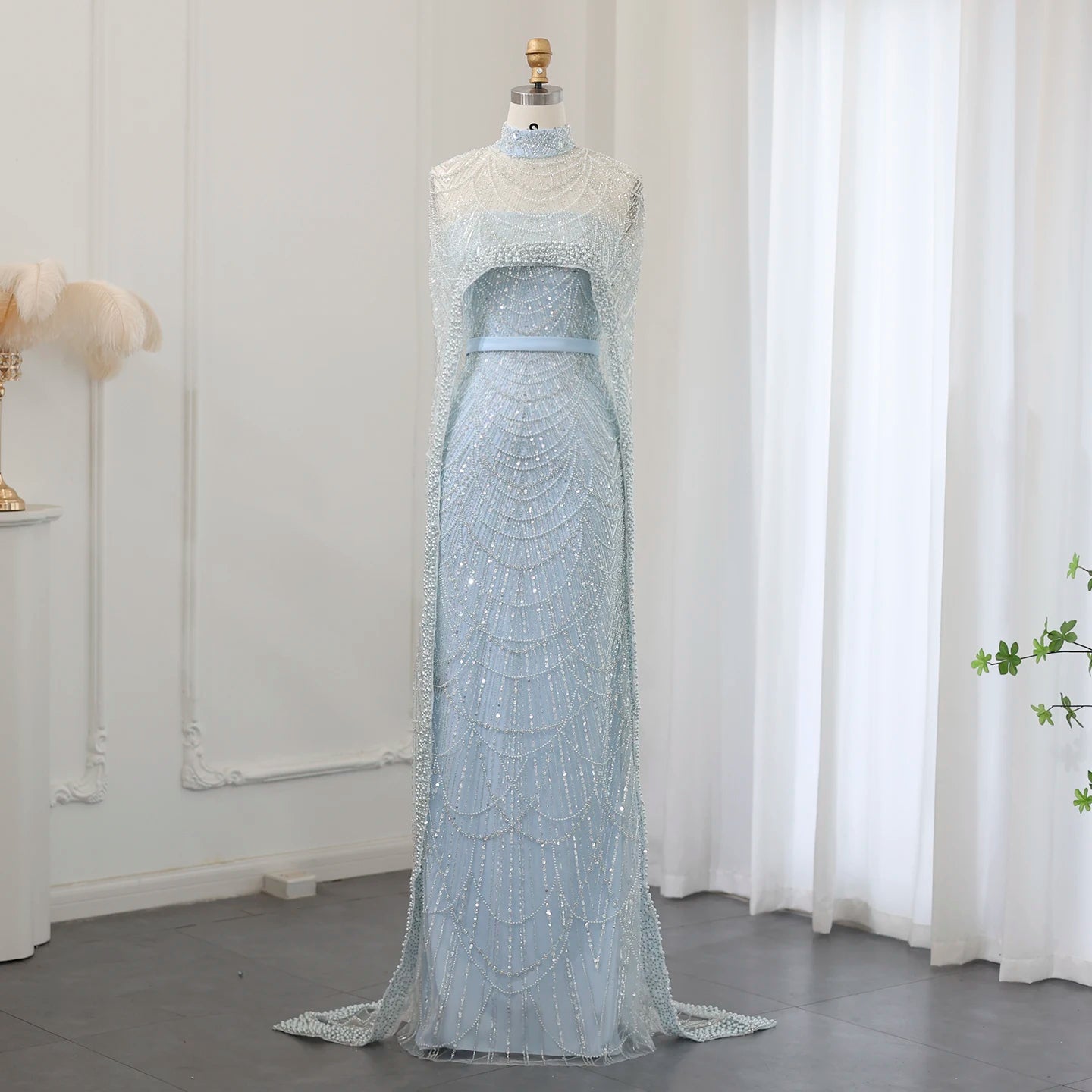 Pearl & Crystal Mermaid Gown | Cape Jacket | Strapless