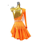 Orange Rhinestone Latin Dance Dress with Sash Details