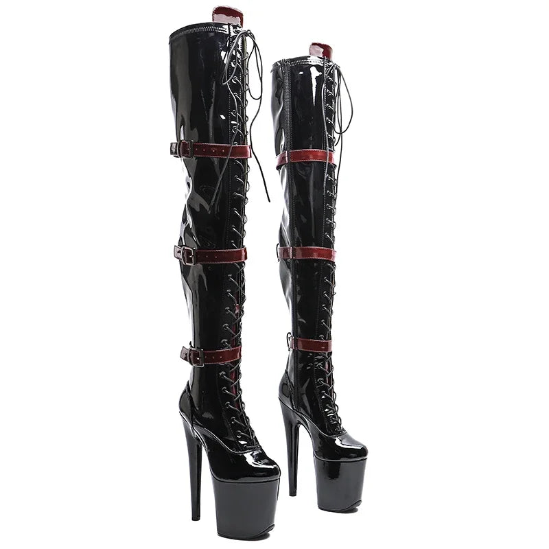 Patent Leather Thigh-High Boots 20cm - Platform Pole Dance Boots