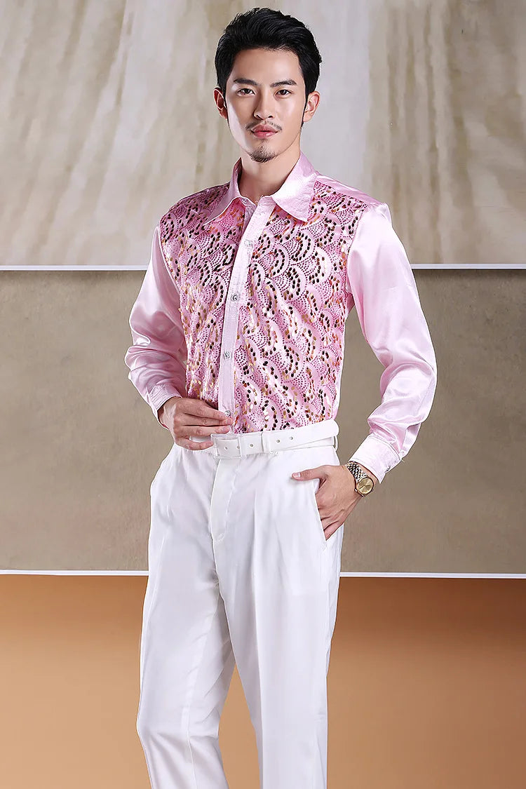 Men's Sequin Panel Shirt | Long Sleeve | Stage