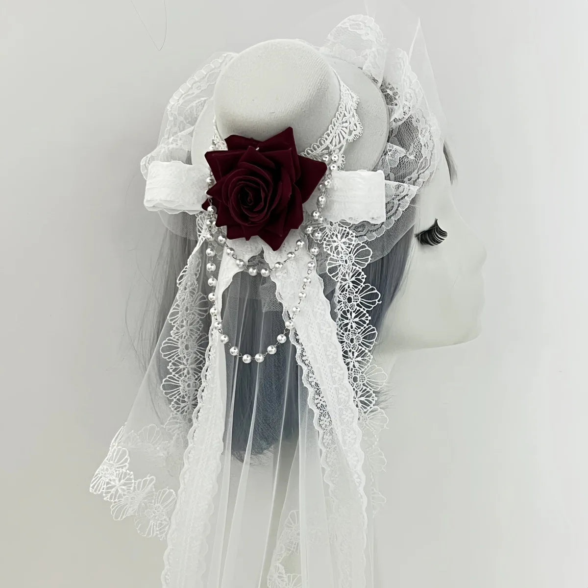 Gothic Mini Top Hat | Lace Veil & Rose | 4 Styles