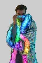 LED Silver Sequin Faux Fur Jacket