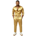 Men's Satin Shirt & Pants Set | Metallic Gold Print | Stage & Party