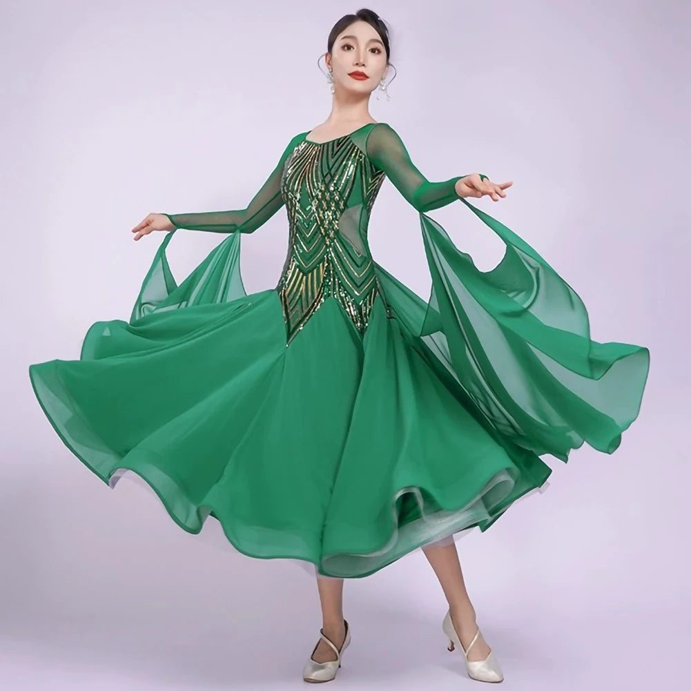 Ballroom Dance Dress | Sequin Glitter Mesh | S-3XL