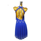 Blue Rhinestone Latin Dance Dress with Tassel Details