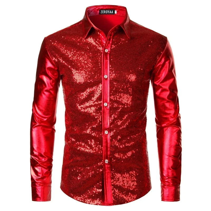Men's Metallic Shimmer Shirt | Long Sleeve | Stage & Party | 5 Colors