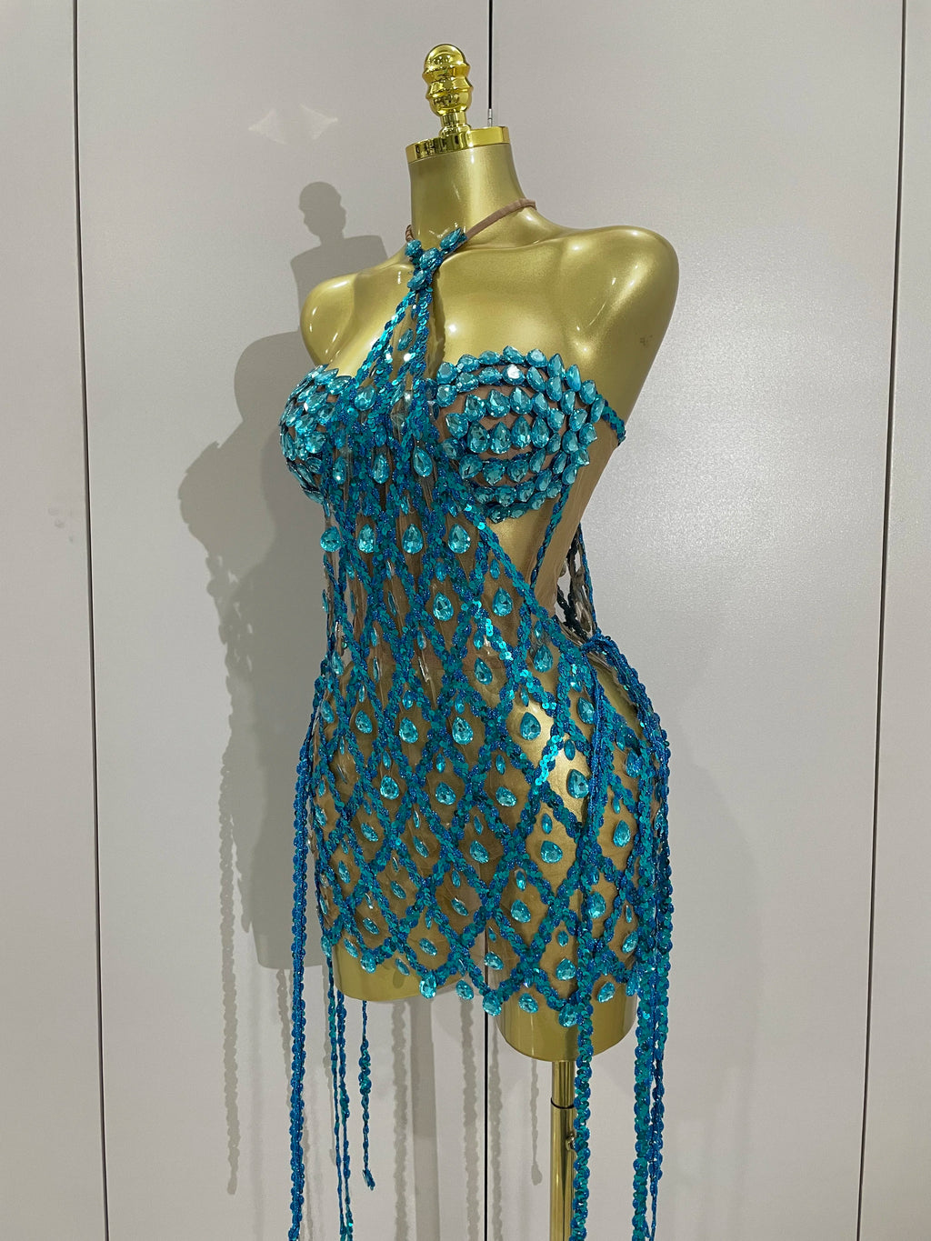 Beaded Fringe Lattice Two-Piece Set | Bra & Mini Skirt | Belly Dance
