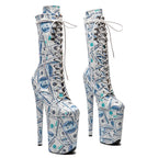 23CM Platform Ankle Boots - Dollar Print High Heel Pole Dance Boots