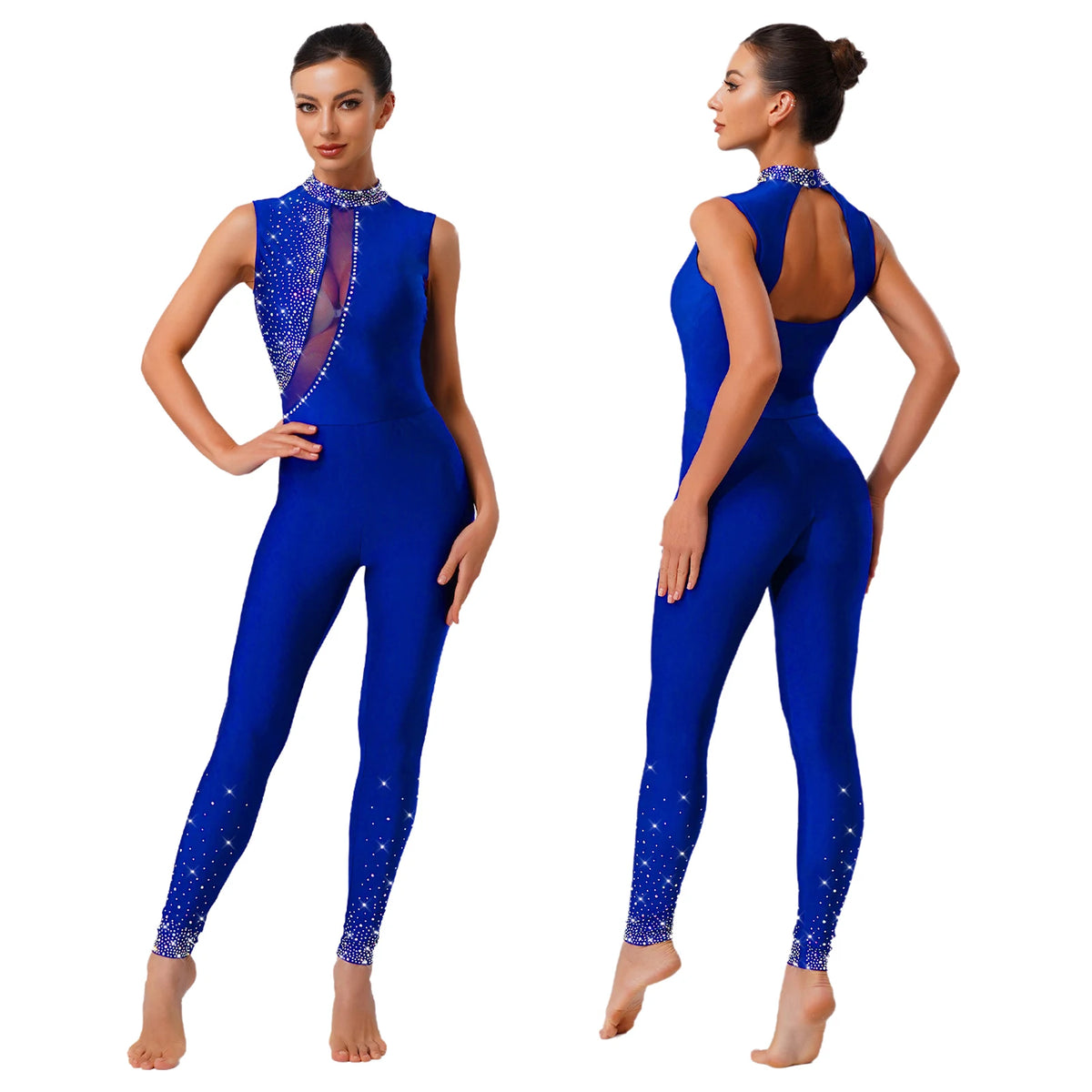 Rhinestone Dance Unitard | Mesh Cutout Back