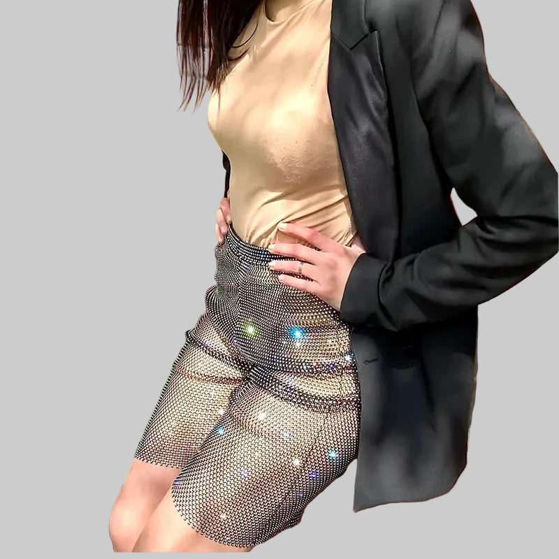 Rhinestone Fishnet Mesh High-Waisted Pants