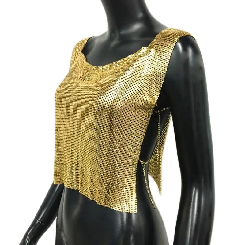 Sequin Backless Crop Top - Diamond Metal Party Tank