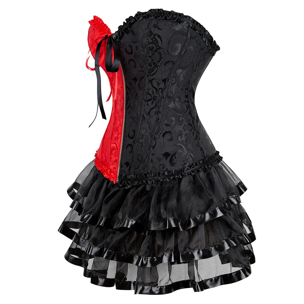 Red & Black Corset Dress Set | Overbust & Tutu Skirt | Burlesque | Plus Size