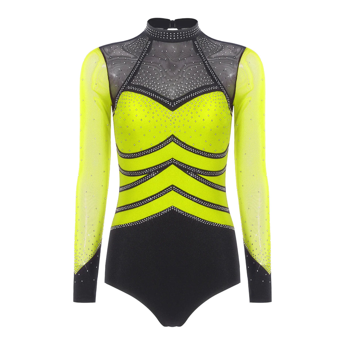 Prism Rhinestone Mesh-Sleeve Performance Leotard