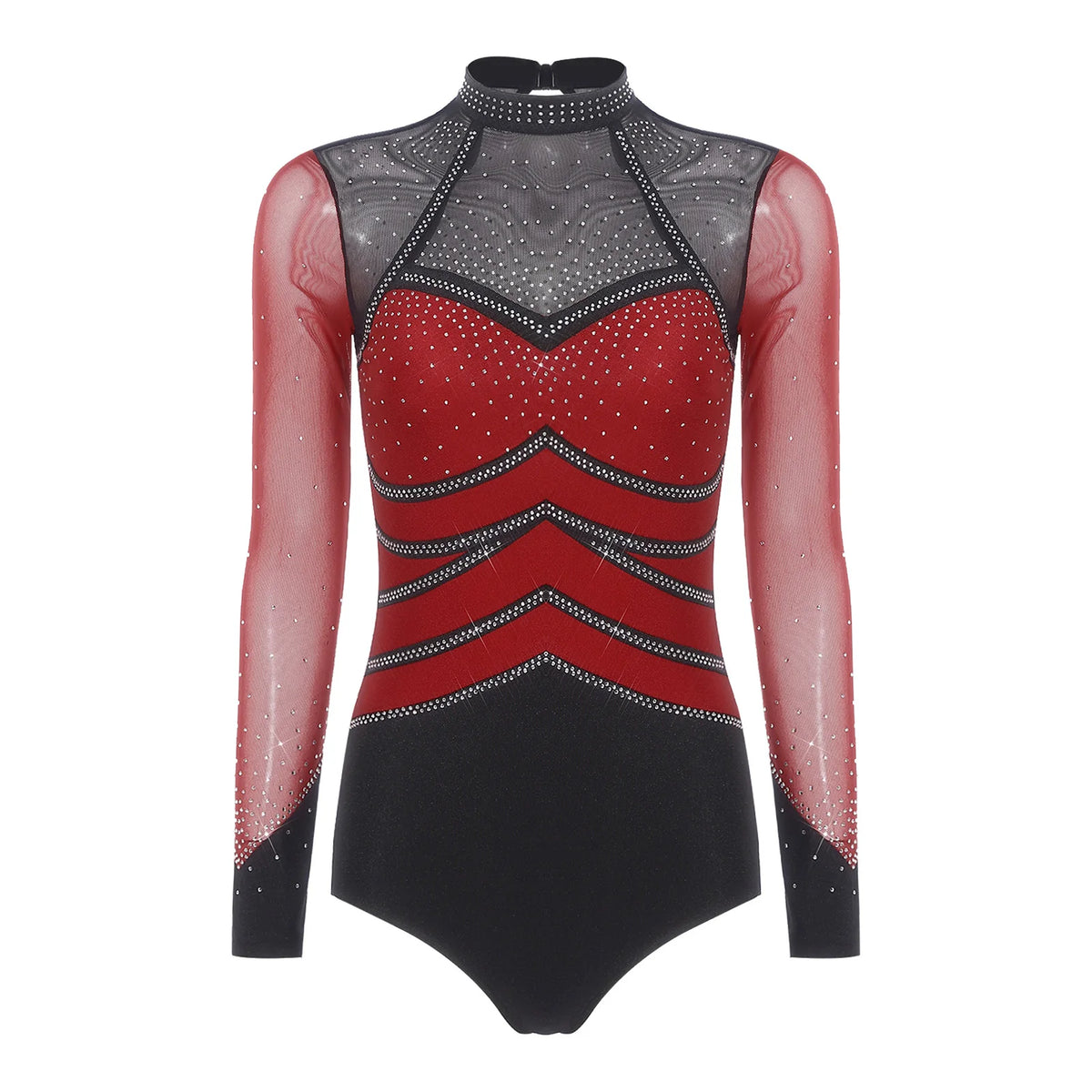 Prism Rhinestone Mesh-Sleeve Performance Leotard