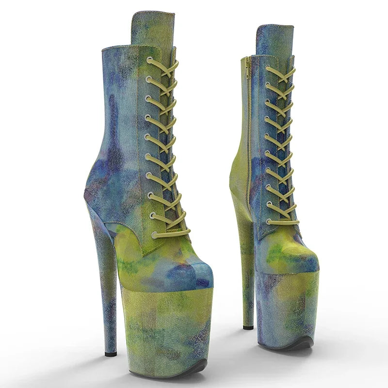 8-Inch Colorful Platform Ankle Boots - Pole Dance Boots