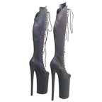 10-Inch Holographic Platform Boots - Thigh-High Reflective Dance Boots