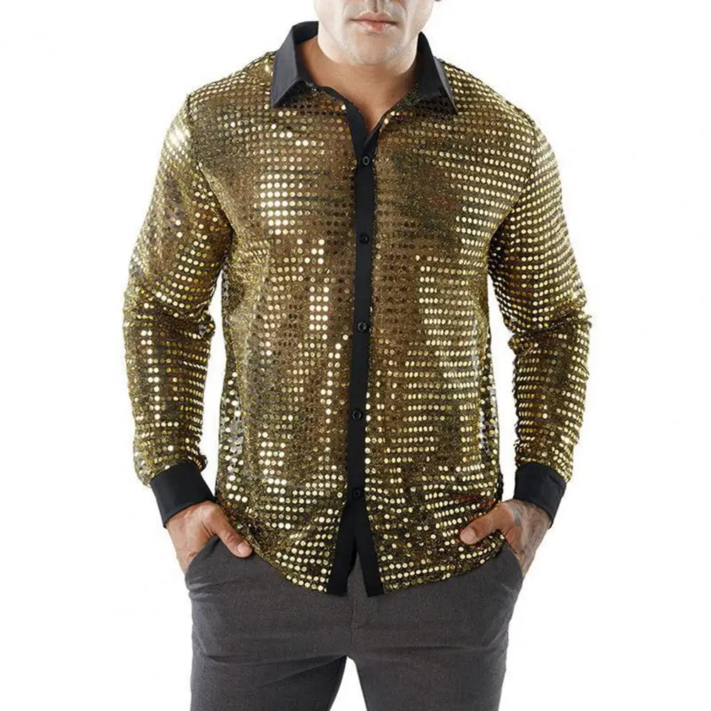 Men's Sequin Disco Shirt | Long Sleeve | Button-Down