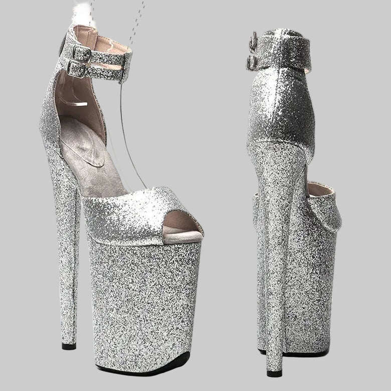 26CM Glitter Platform Sandals - Extreme 10 Inch High Heel Pole Dance Shoes