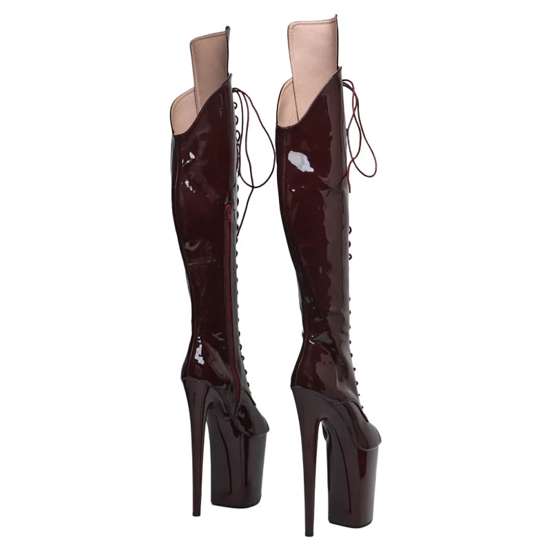 Patent Thigh-High Platform Boots - 9 Inch Pole Dance Boots