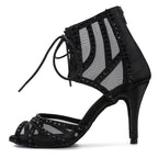 Women's Rhinestone Latin Dance Heels | Mesh & Satin | Stiletto