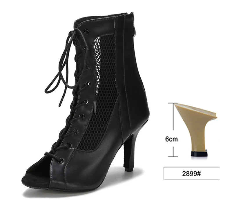 Lace-Up Mesh Dance Boots | Latin & Jazz | Multi-Heel