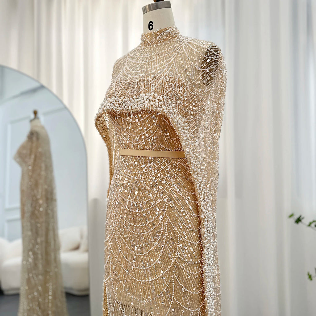Pearl & Crystal Mermaid Gown | Cape Jacket | Strapless