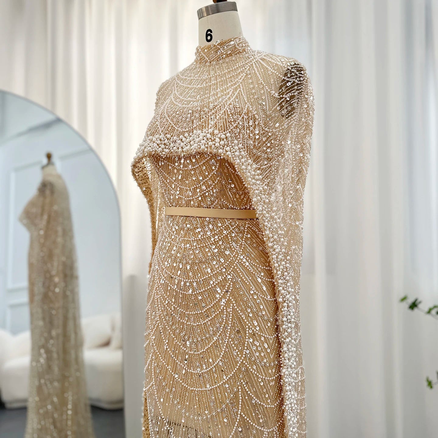 Pearl & Crystal Mermaid Gown | Cape Jacket | Strapless