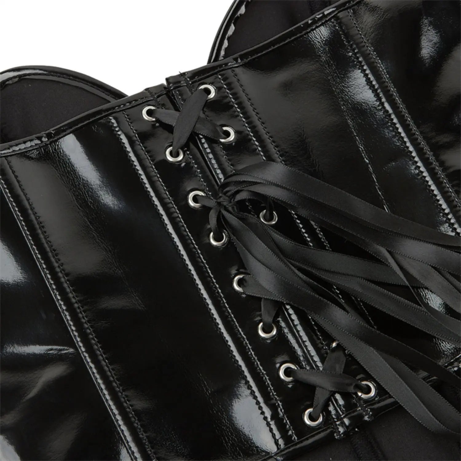 Shiny Patent Overbust Corset | Sweetheart | Black, White & Red