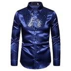 Men's Satin Sequin Shirt | Sequin Collar Panel | Stage