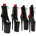 26cm Black Red Patent Ankle Boots - Trendy Platform Party Dance Boots