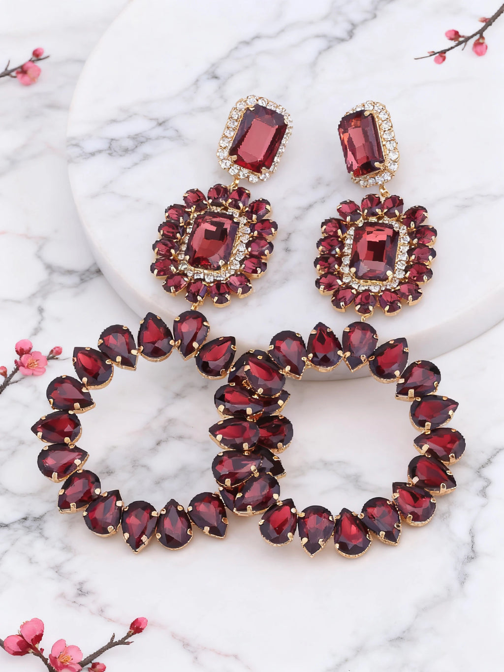 Rhinestone Round Drop Earrings | Clip or Pin